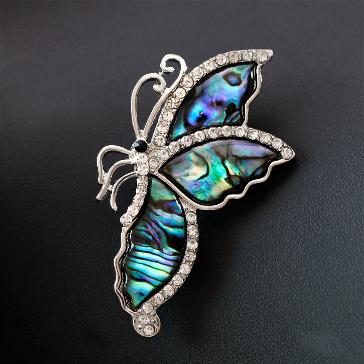 White Cubic Zirconia & Abalone Shell Butterfly Brooch