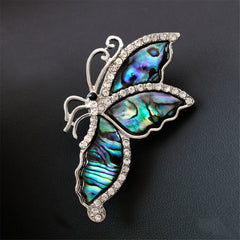 White Cubic Zirconia & Abalone Shell Butterfly Brooch
