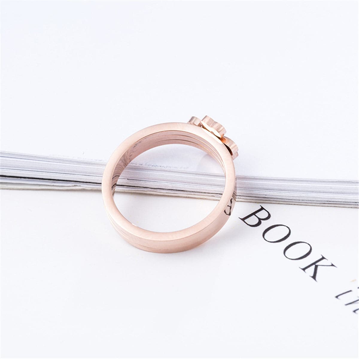 18K Rose Gold-Plated Heart Clover Ring