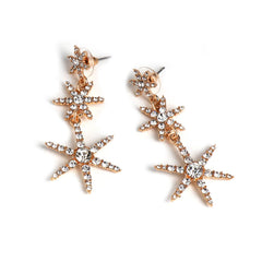 Cubic Zirconia & 18K Gold-Plated Triple Stacked Star Drop Earrings