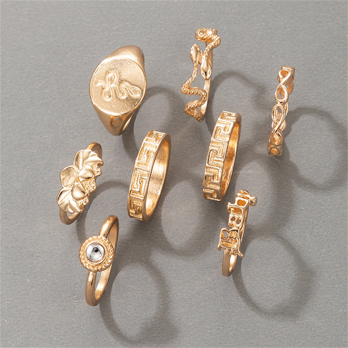 Moonstone & 18K Gold-Plated Lotus Snake Ring Set
