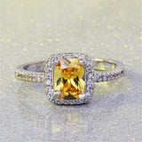 Yellow Crystal & Silver-Plated Square-Cut Ring
