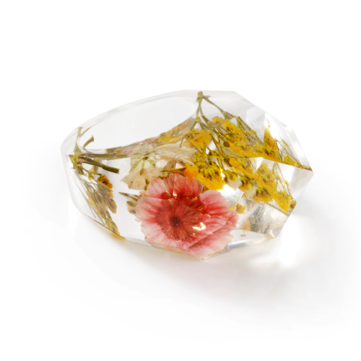 Yellow Dried Flower Ring, statement rings for women, dainty minimalist design, side view
