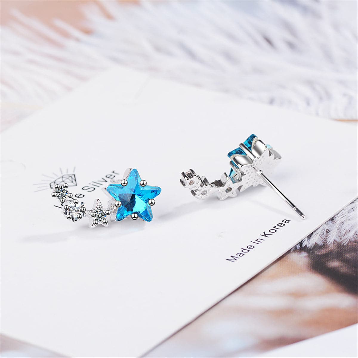 Blue Crystal & cubic zirconia Star Link Ear Climbers - streetregion