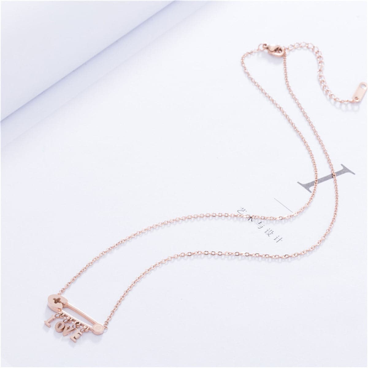 18k Rose Gold-Plated 'Love' Safety Pin Pendant Necklace - streetregion