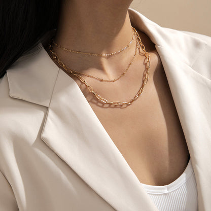 18K Gold-Plated Layered Necklace Set, jewelry gift sets for women, vintage-inspired design, front view
