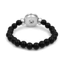 Black Glass & Silver-Plated Yin & Yang Stretch Bracelet
