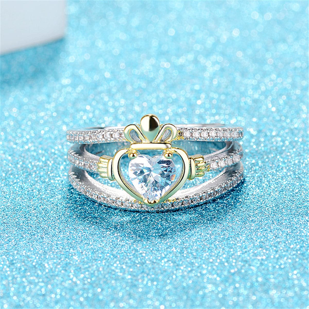 Cubic Zirconia & Two-Tone Claddagh Band Ring