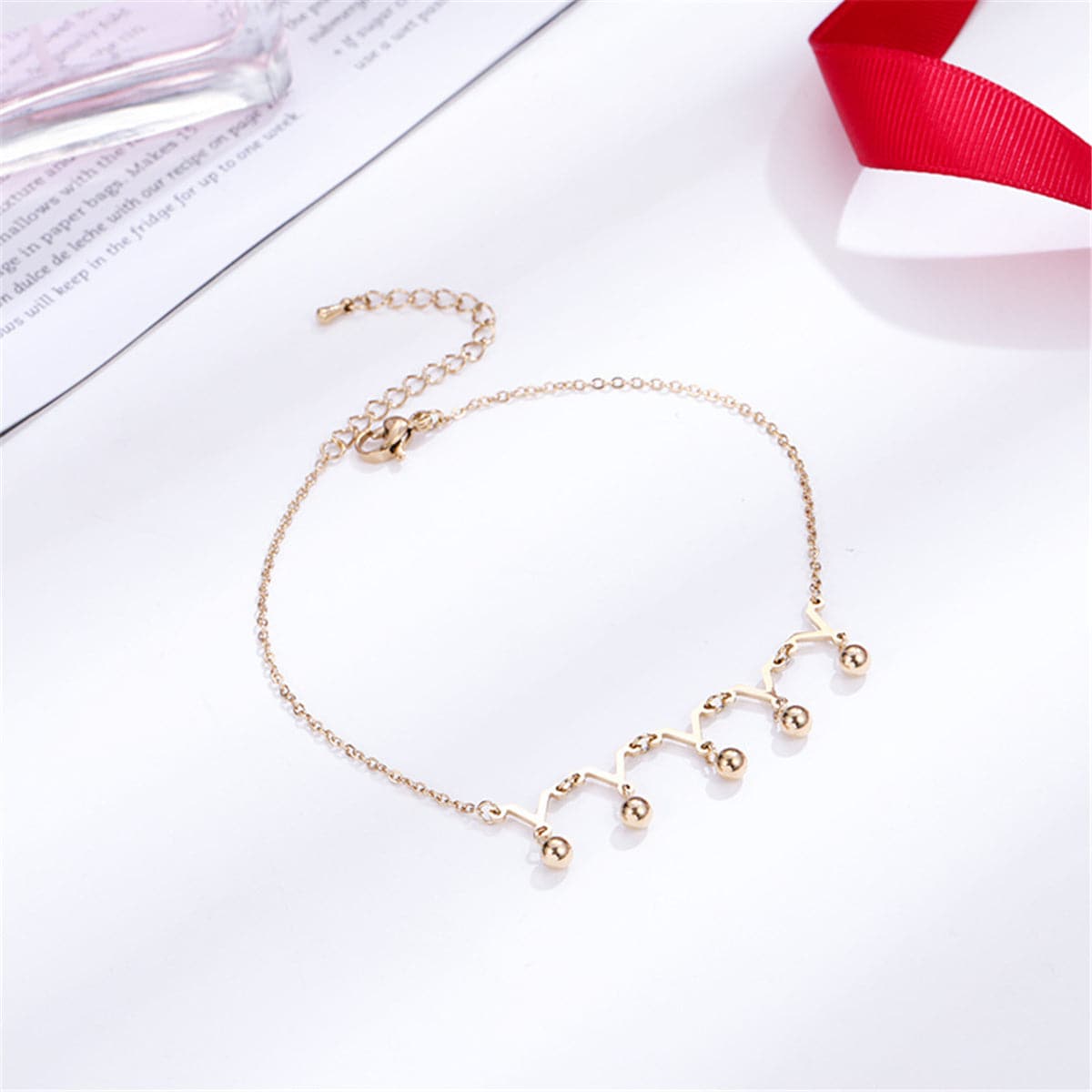 18K Rose Gold-Plated Crown Charm Anklet, rose gold anklet bracelet, elegant gift for her, lifestyle look