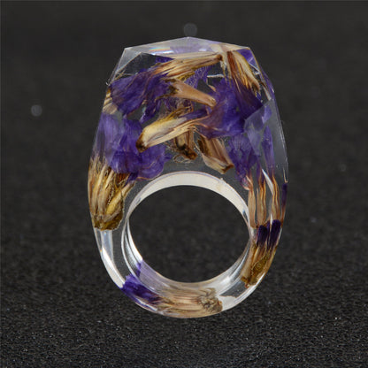 Purple and Brown Dried Flower Ring, statement rings for women, everyday style, side view