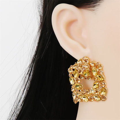 Champagne Crystal and Cubic Zirconia Square Statement Earrings, drop earrings for women, dainty minimalist design, side view