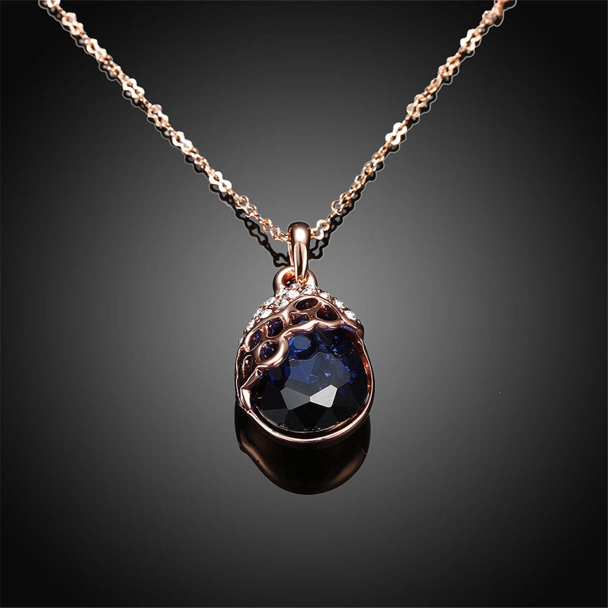 Blue Cubic Zirconia & Rose Goldtone Teardrop Pendant Necklace - streetregion