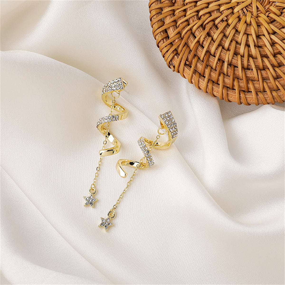 Cubic Zirconia & 18K Gold-Plated Swirl Star Drop Earrings