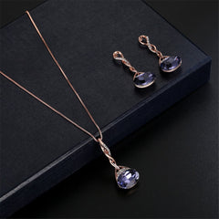 Purple & 18K Rose Gold-Plated Oval Pendant Necklace & Drop Earrings