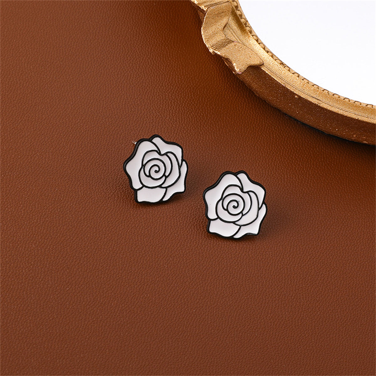 White & Silver-Plated Camellia Stud Earrings
