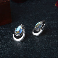 Iridescent Opal & Silver-Plated Pear Cut Stud Earrings - streetregion