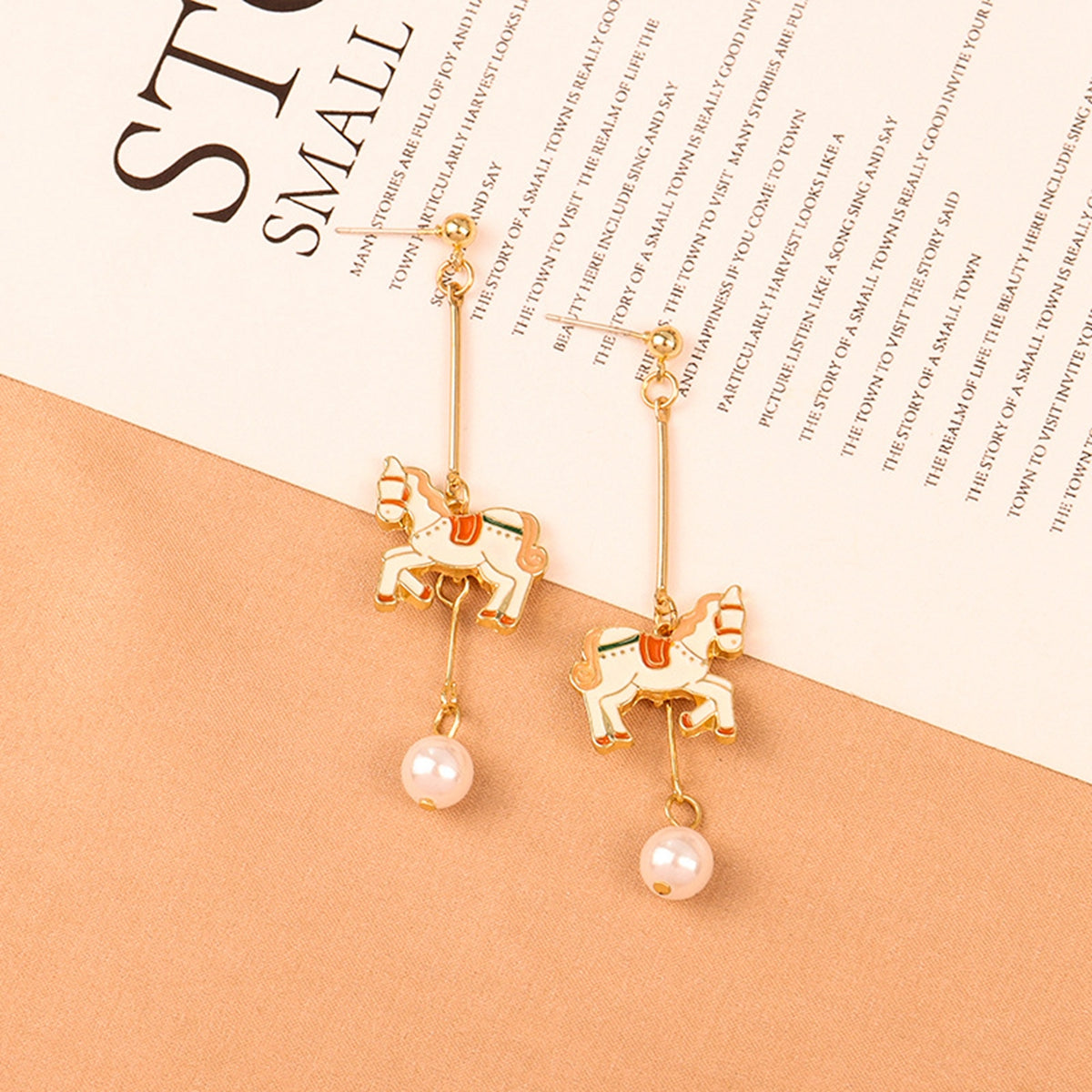 Pearl & 18K Gold-Plated Carousel Horse Drop Earrings