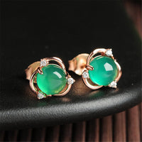 Green Jade & 18k Rose Gold-Plated Stud Earrings - streetregion