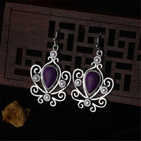 Simulated Purple Turquoise & Imitation Pearl Pear Cut Drop Earrings