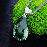 Green Crystal & cubic zirconia Pear Cut Heart Pendant Necklace - streetregion
