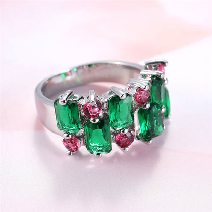 Green and Rose Pink Cubic Zirconia and Crystal Cluster Ring, statement rings for women, vintage-inspired design, styled look