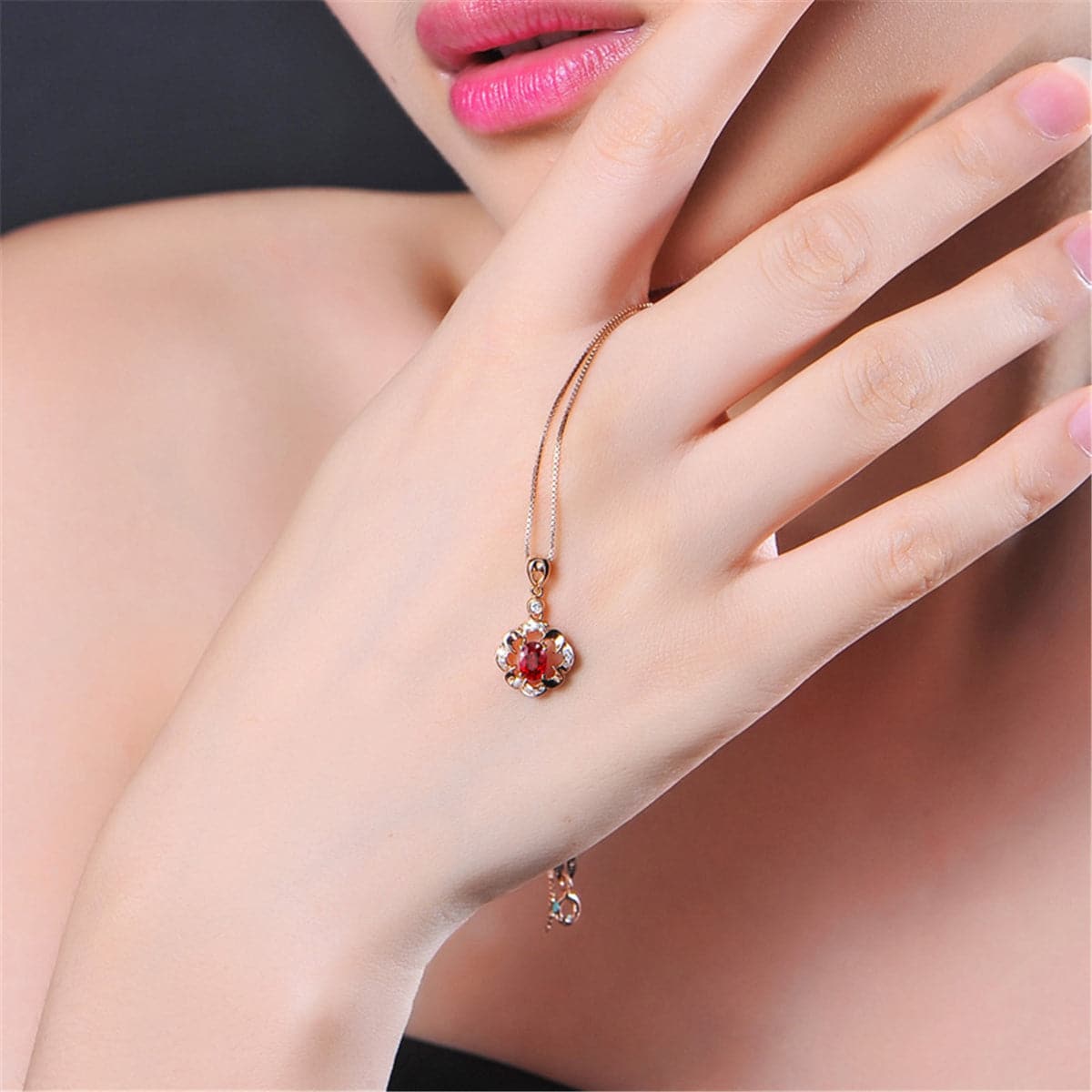 cubic zirconia & 18k Rose Gold-Plated Floral Open Pendant Necklace - streetregion