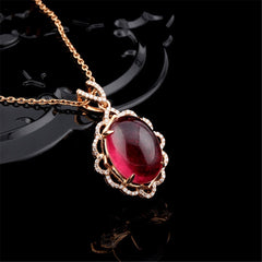 Red Agate & Cubic Zirconia Oval Botany Pendant Necklace
