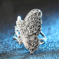 Cubic Zirconia & Silvertone Butterfly Band Ring