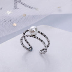 Pearl & Silver-Plated Openwork Ring
