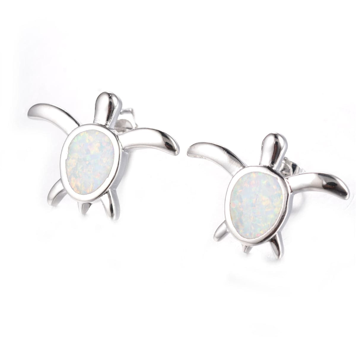 Opal & Silver-Plated Turtle Stud Earrings