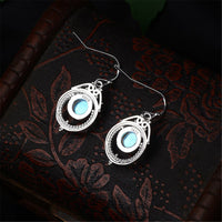 Opal & Silver-Plated Bezel Milgrain Drop Earrings - streetregion