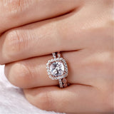 cubic zirconia & Crystal Cushion-Cut Halo Ring & Band - streetregion