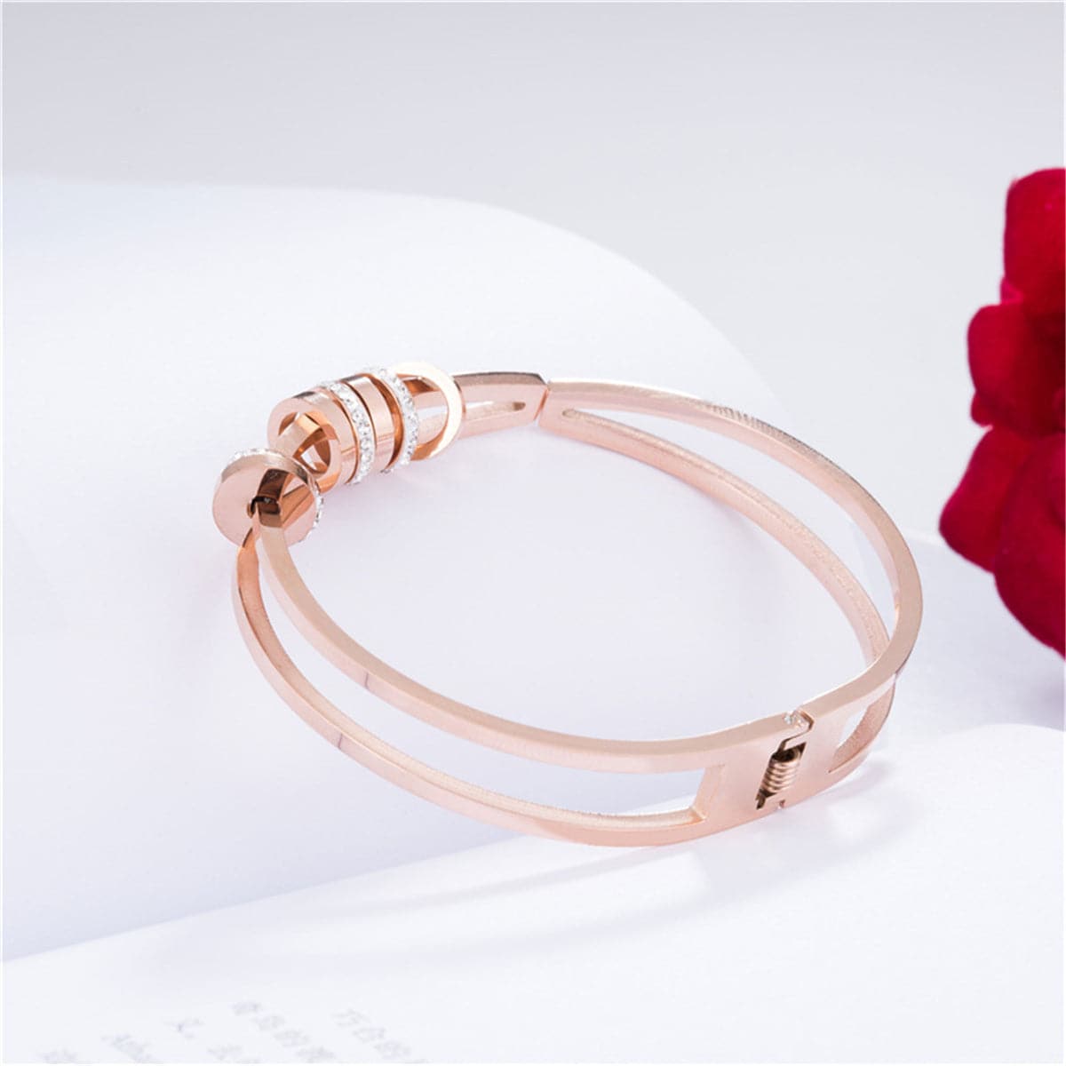 Cubic Zirconia & 18K Rose Gold-Plated Coil Bangle