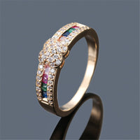 Rainbow Crystal & Cubic Zirconia Floral Band Ring