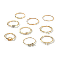 Pearl & Cubic Zirconia 18K Gold-Plated Twine Heart Ring Set