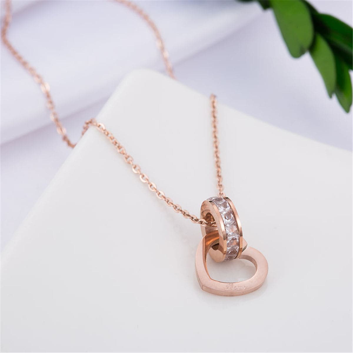 cubic zirconia & 18k Rose Gold-Plated Circle & Heart Pendant Necklace - streetregion