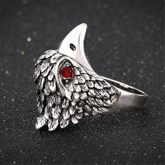 Red Cubic Zirconia & Silver-Plated Eagle Band Ring