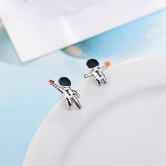 Cubic Zirconia & Silver-Plated Astronaut Stud Earrings