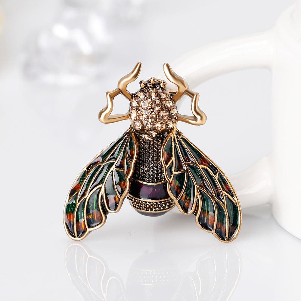 Black Cubic Zirconia & Enamel 18K Gold-Plated Insect Brooch