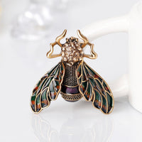 Black Cubic Zirconia & Goldtone Insect Brooch