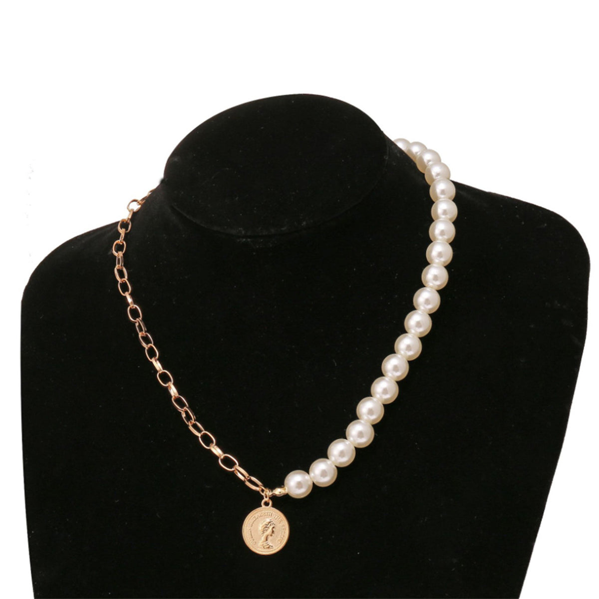 Pearl and 18K Gold-Plated Beaded Coin Pendant Necklace, gold pendant necklace for women, lifestyle look