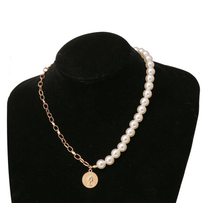 Pearl and 18K Gold-Plated Beaded Coin Pendant Necklace, gold pendant necklace for women, lifestyle look