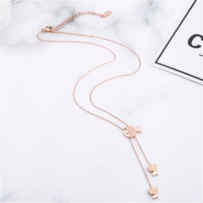 Cubic Zirconia and 18K Rose Gold-Plated Fish Pendant Necklace, rose gold pendant necklace for women, side view