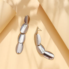 Silver-Plated Linked Oval Drop Earrings