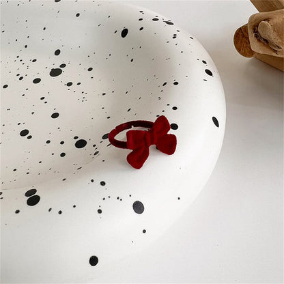 Burgundy Velvet Bow Adjustable Ring, statement rings for women, botanical inspired, detail close-up