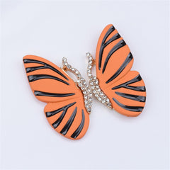 Orange Enamel & Cubic Zirconia Butterfly Stud Earrings