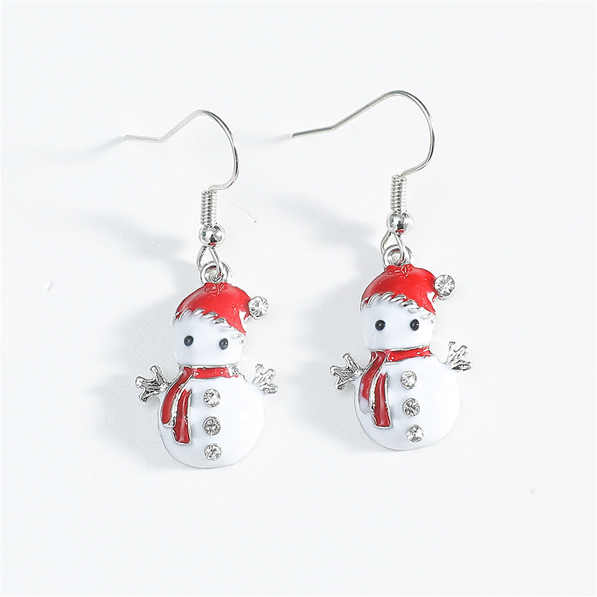 Cubic Zirconia & Red Enamel Snowman Drop Earrings