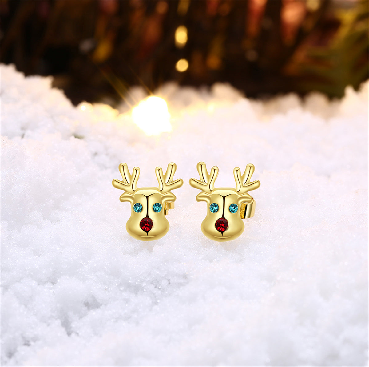 Cubic Zirconia & 18K Gold-Plated Reindeer Stud Earrings