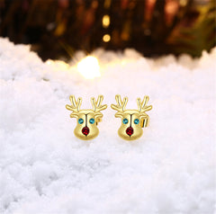 Cubic Zirconia & 18K Gold-Plated Reindeer Stud Earrings