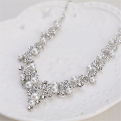 Cubic Zirconia & Pearl Rattan Drop Earrings & Statement Necklace